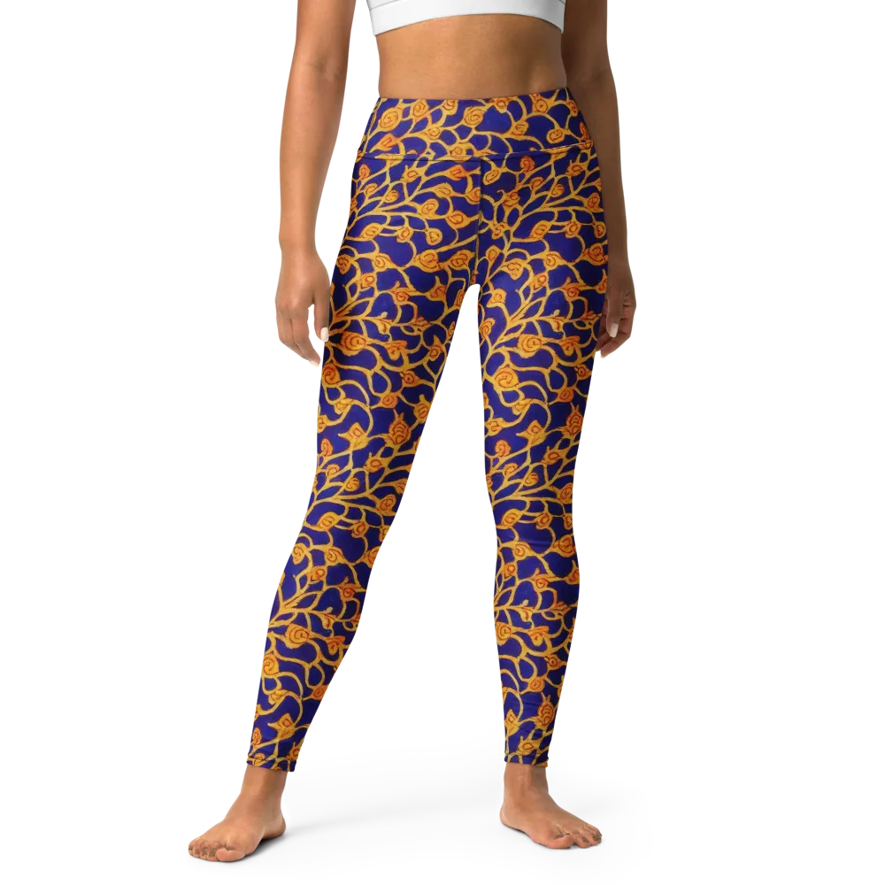 Cobalt Filigree on Yoga Leggings — Front