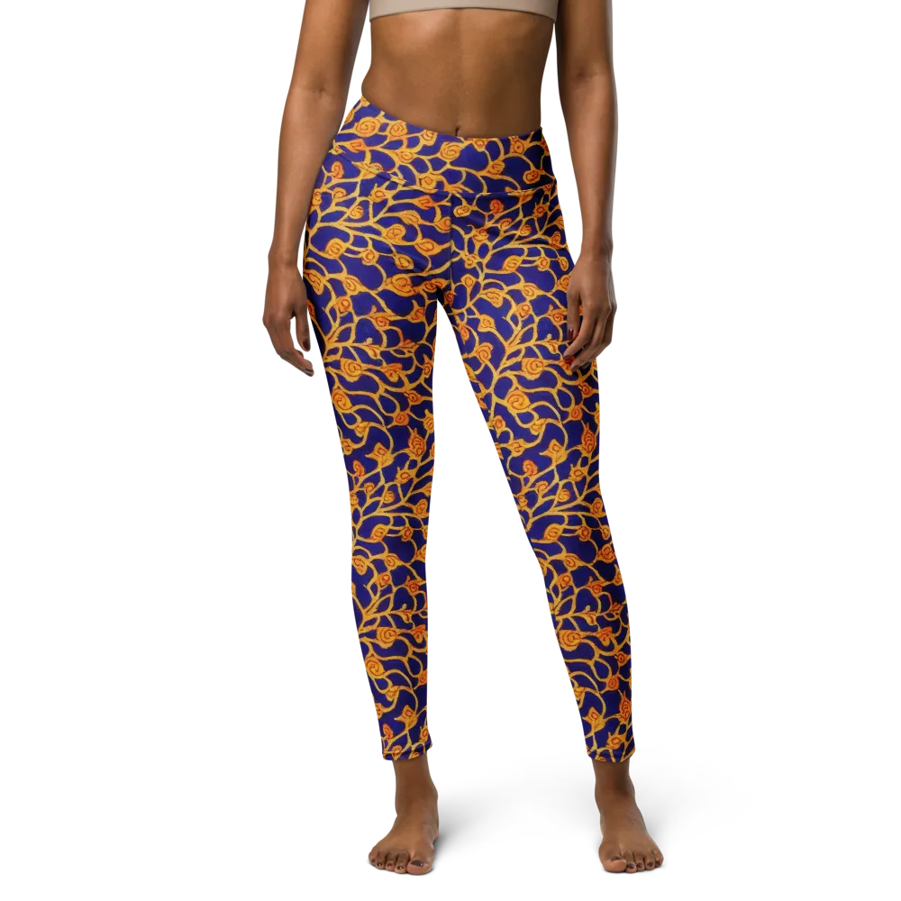 Cobalt Filigree on Yoga Leggings — Front