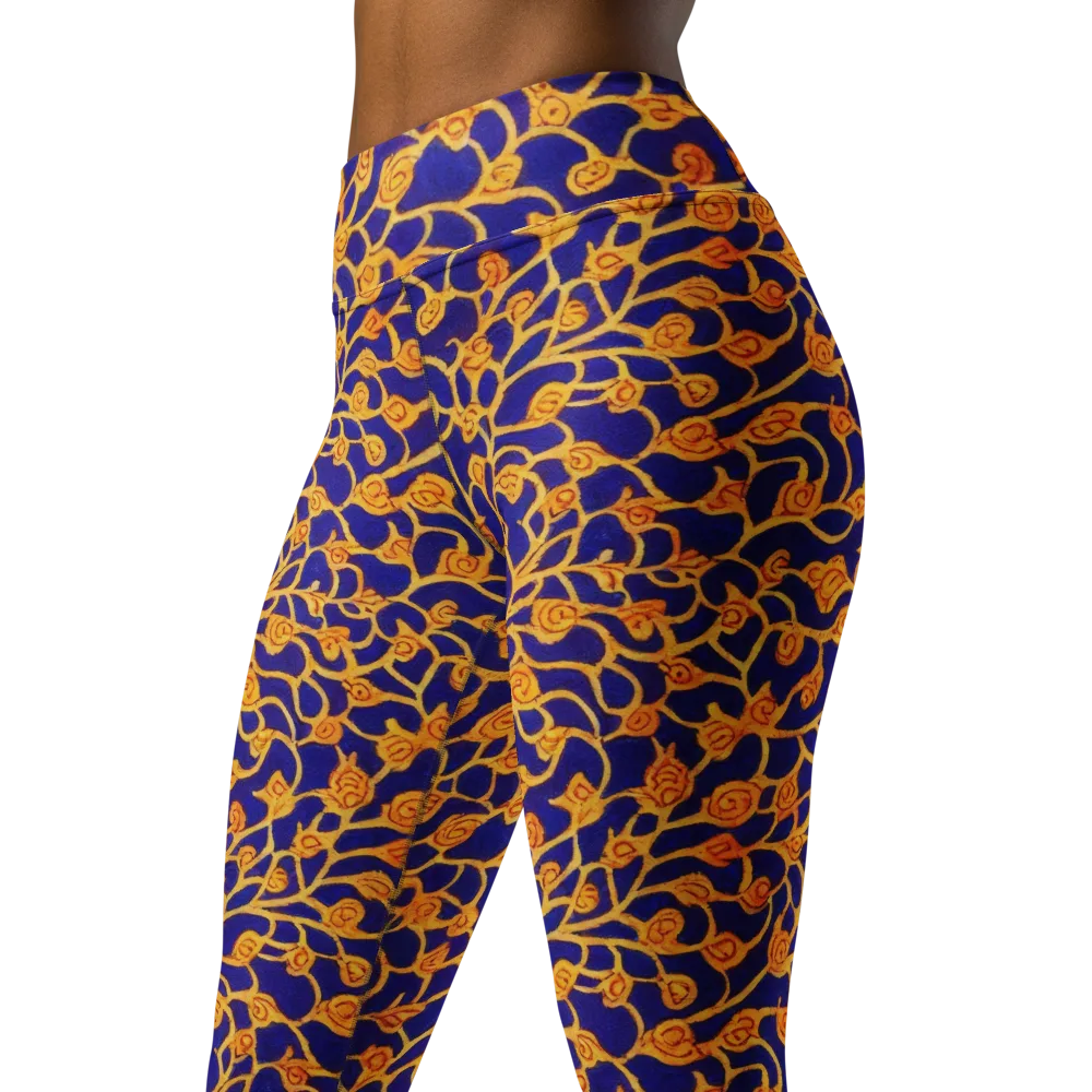 Cobalt Filigree on Yoga Leggings — Left Front