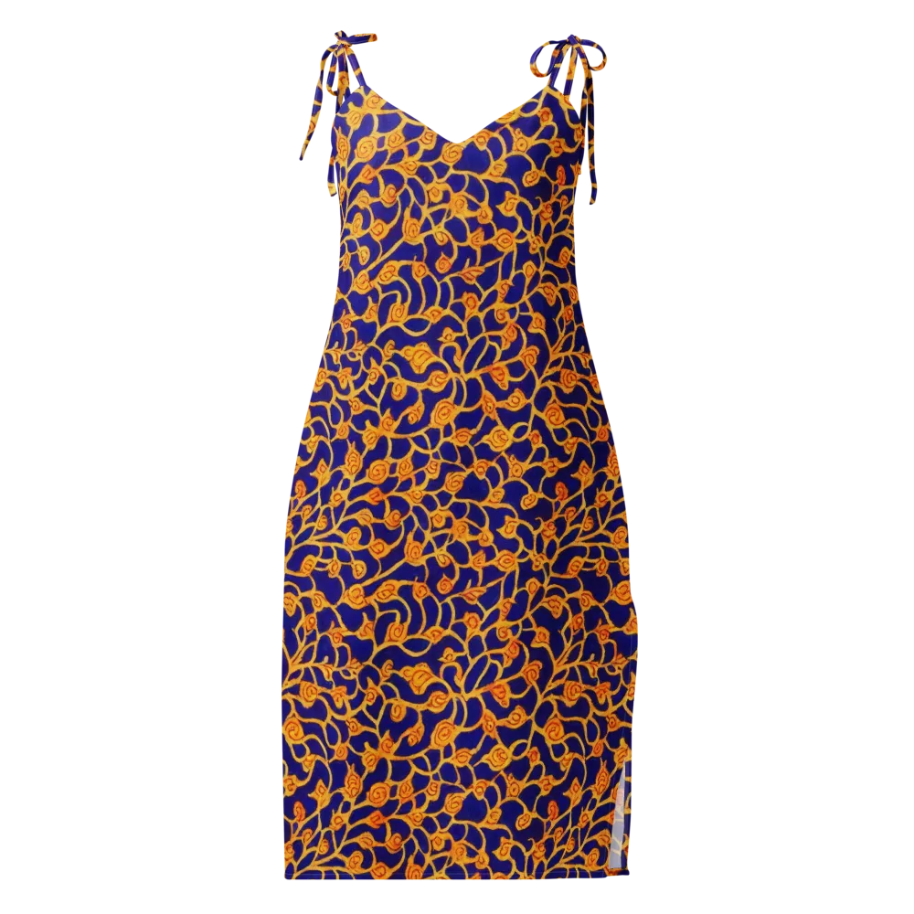 Cobalt Filigree on Slip Dress — Front