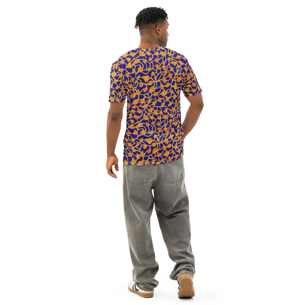Cobalt Filigree on Men's Cotton Crew Neck T-Shirt — Back