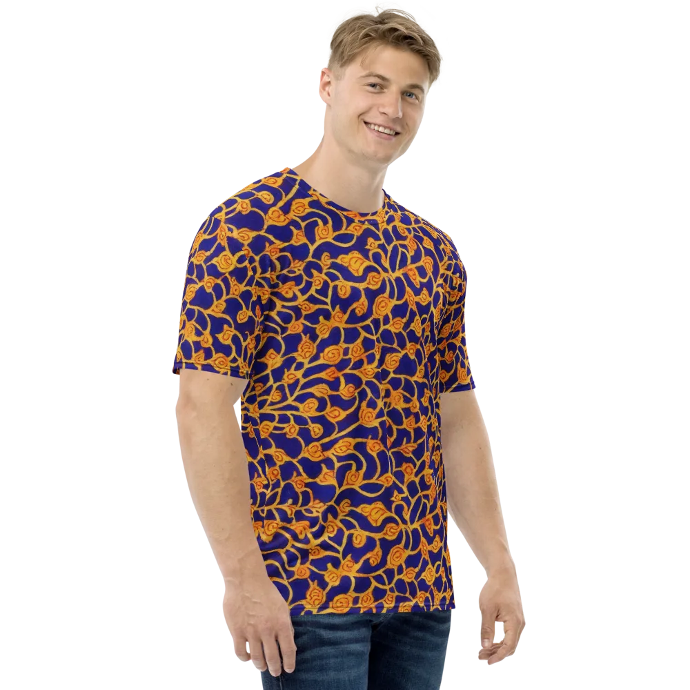 Cobalt Filigree on Men's Crew Neck T-Shirt — Right