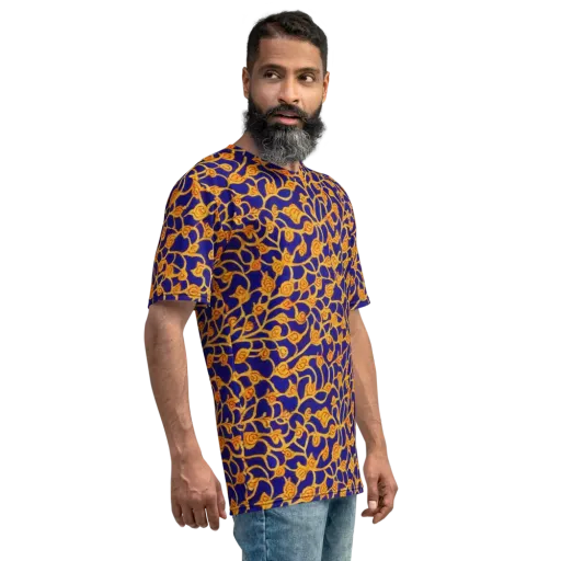 Cobalt Filigree on a Men's Crew Neck T-Shirt