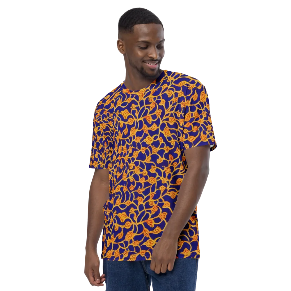 Cobalt Filigree on Men's Crew Neck T-Shirt — Left