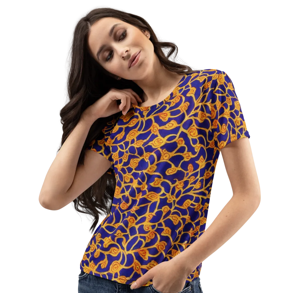 Cobalt Filigree on Women's Crew Neck T-Shirt — Left Front