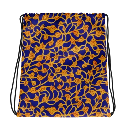 Cobalt Filigree on a Drawstring Bag