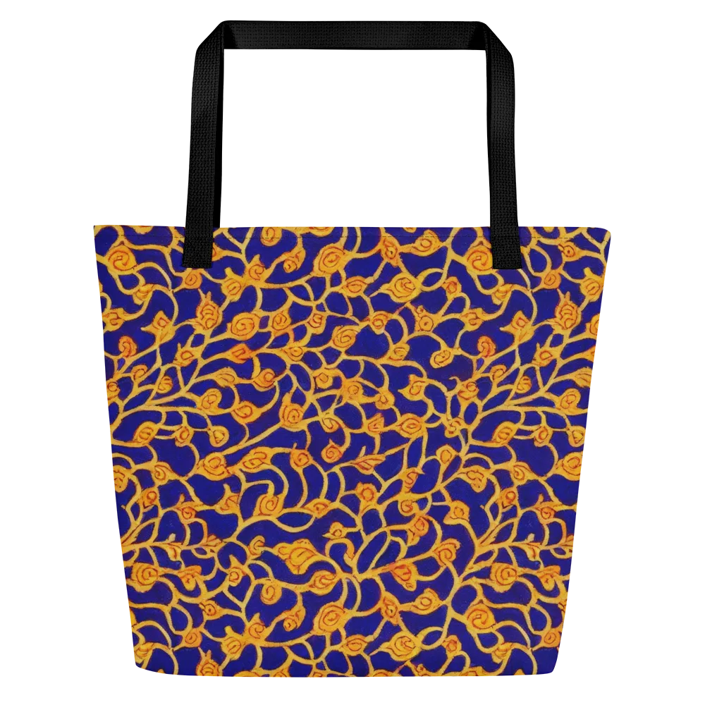 Cobalt Filigree on Large Tote Bag W/ Pocket — Front