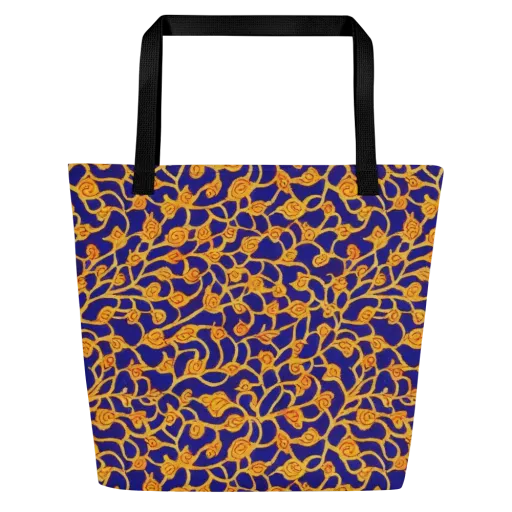 Cobalt Filigree on a Large Tote Bag W/ Pocket