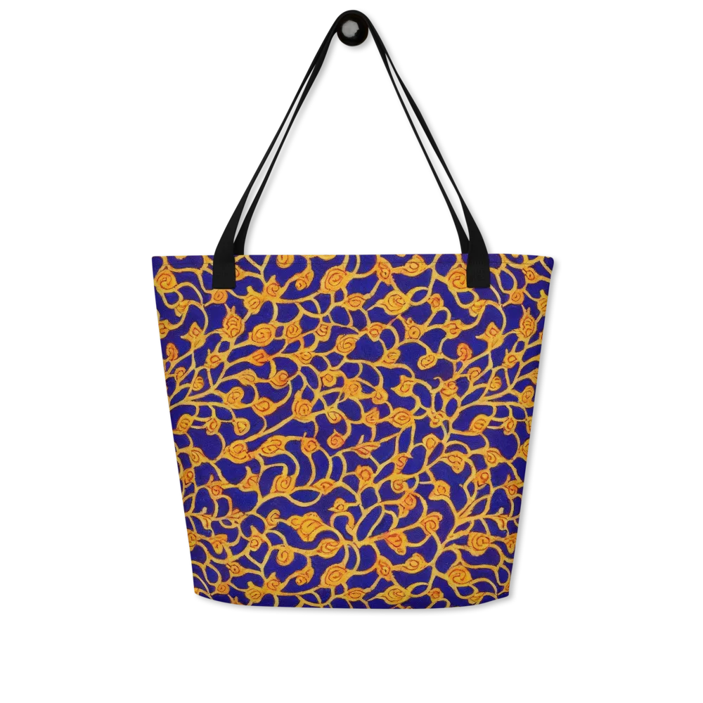 Cobalt Filigree on Large Tote Bag W/ Pocket — Front