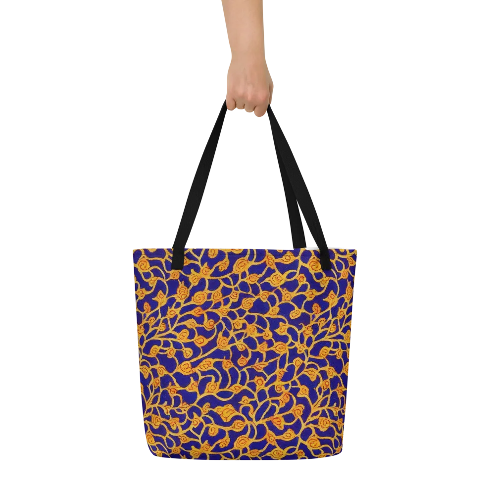 Cobalt Filigree on Large Tote Bag W/ Pocket — Front