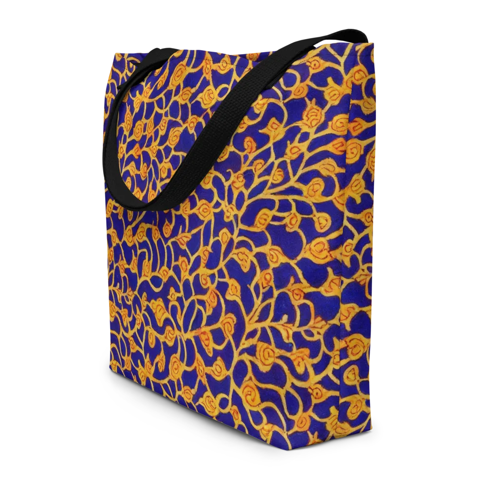 Cobalt Filigree on Large Tote Bag W/ Pocket — Front