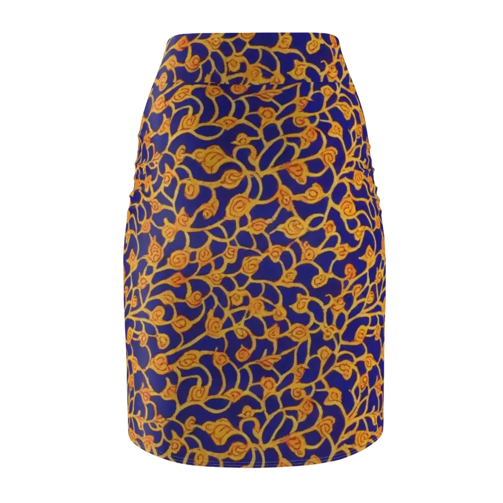 Cobalt Filigree on Pencil Skirt — Back