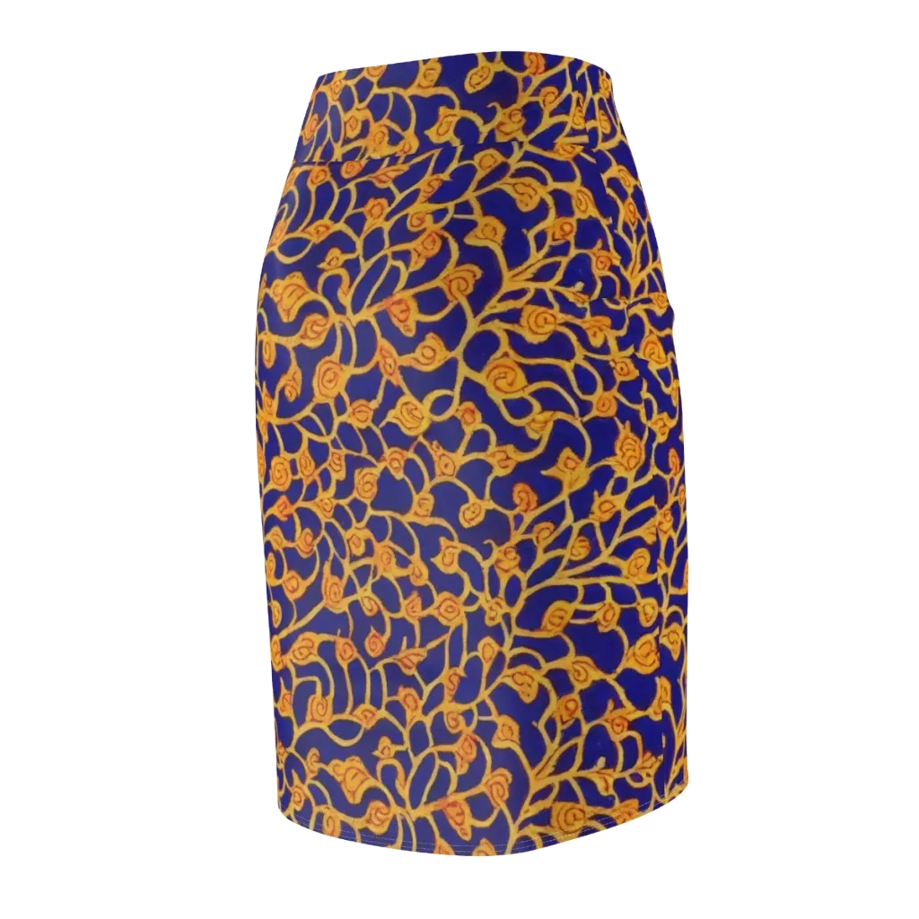 Cobalt Filigree on Pencil Skirt — Back Side