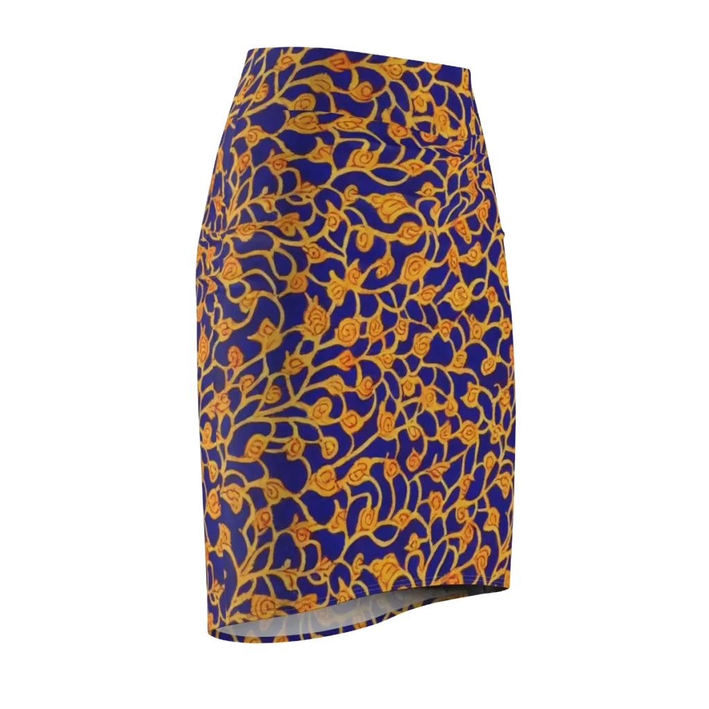 Cobalt Filigree on Pencil Skirt — Front Side