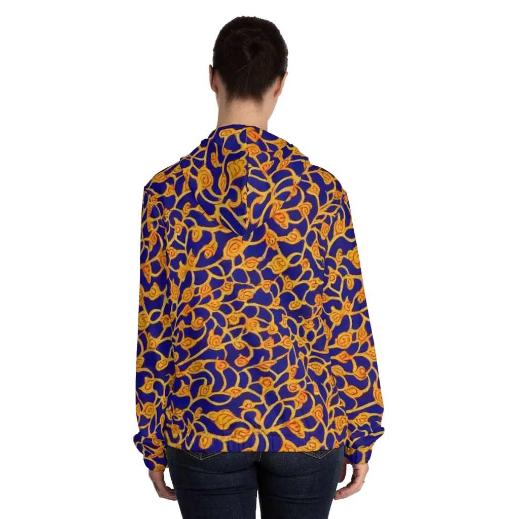 Cobalt Filigree on Women's Full-Zip Hoodie — Back On Person