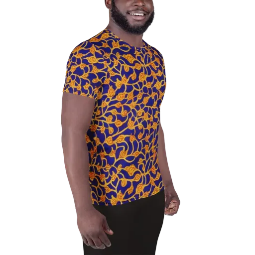 Cobalt Filigree on a Men's Athletic T-Shirt