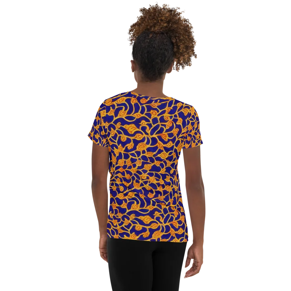 Cobalt Filigree on Women's Athletic T-Shirt — Back