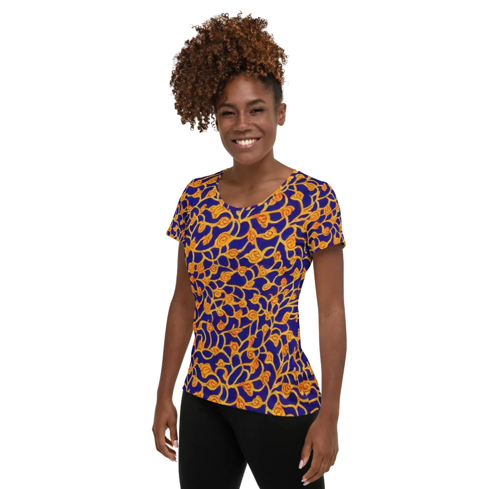 Cobalt Filigree on Women's Athletic T-Shirt — Left