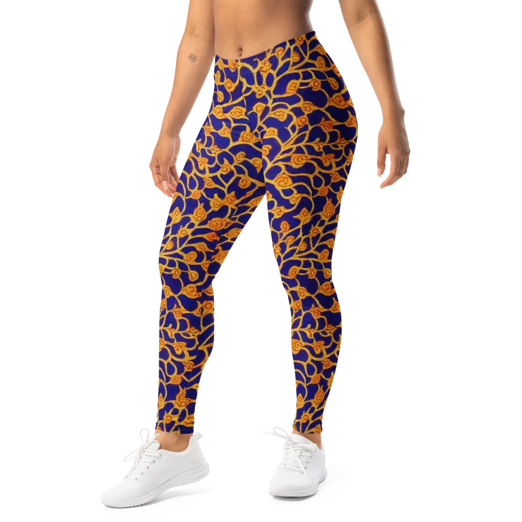Cobalt Filigree on Leggings — Left Front