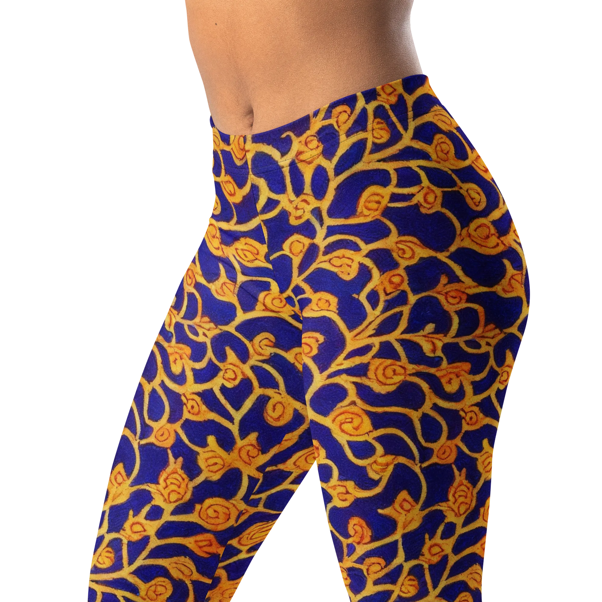 Cobalt Filigree on Leggings — Left Front