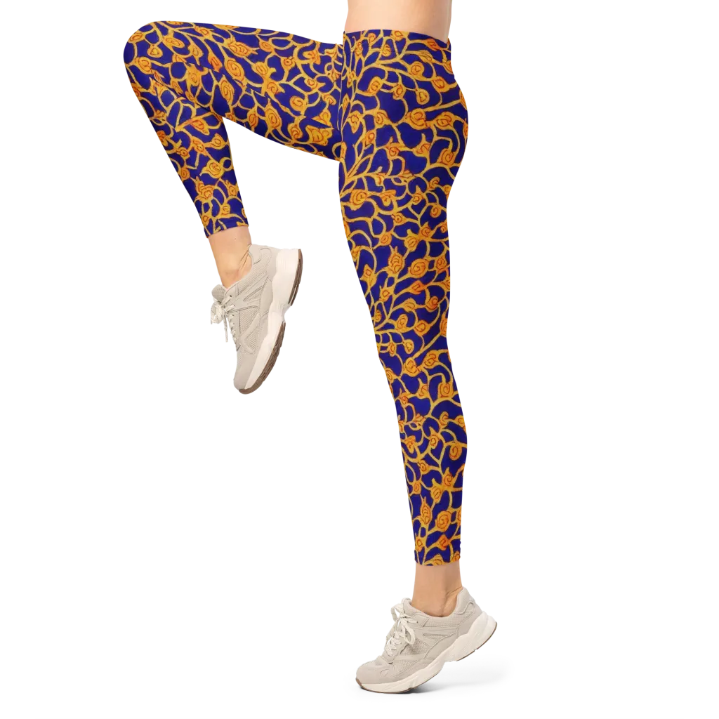 Cobalt Filigree on Leggings — Left