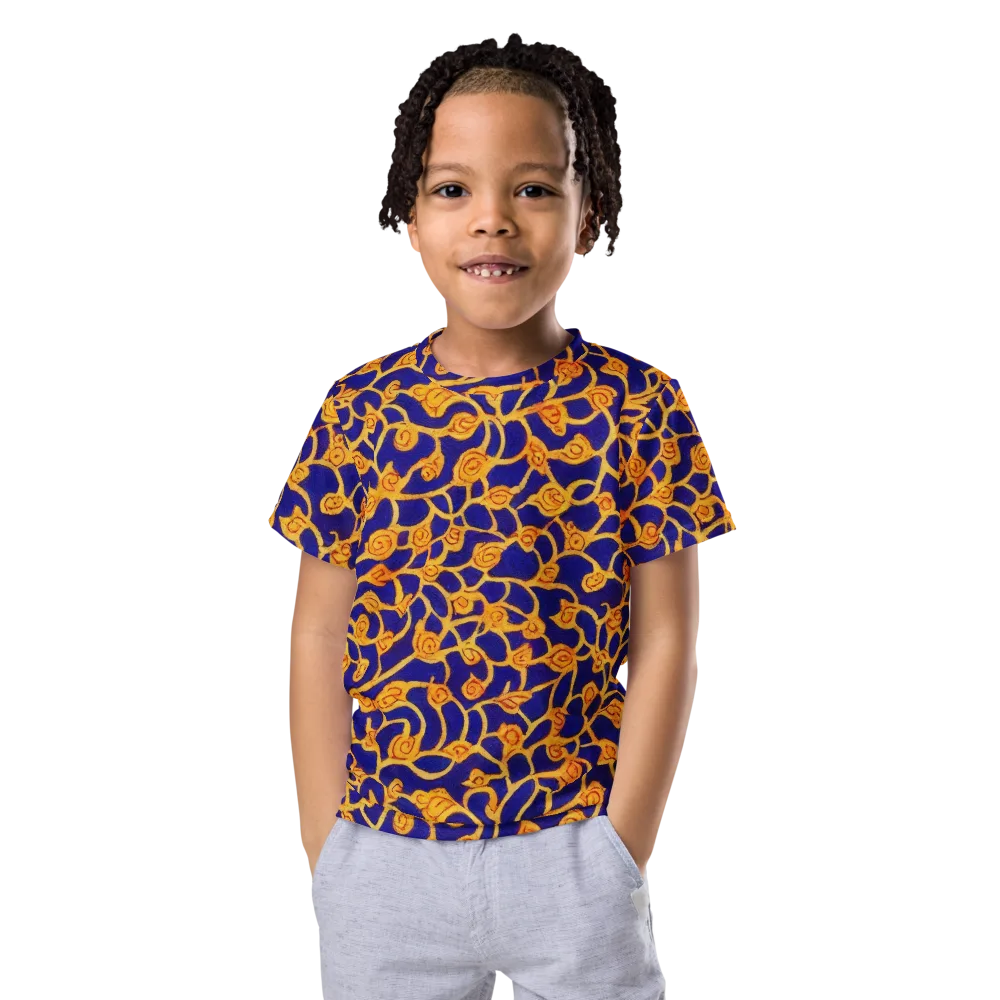 Cobalt Filigree on Kids Crew Neck T-Shirt — Front