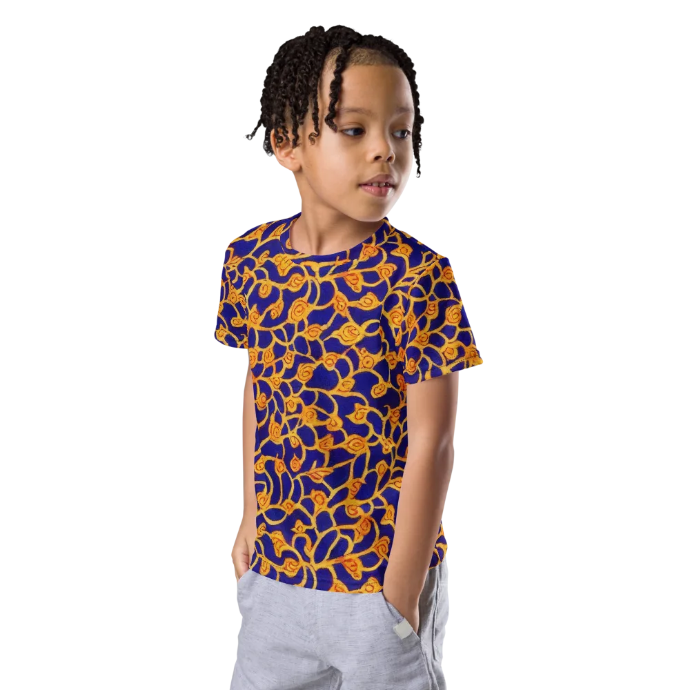 Cobalt Filigree on Kids Crew Neck T-Shirt — Left Front