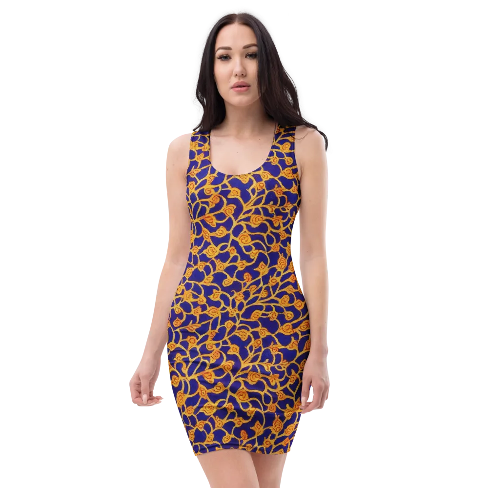 Cobalt Filigree on Bodycon Dress — Front