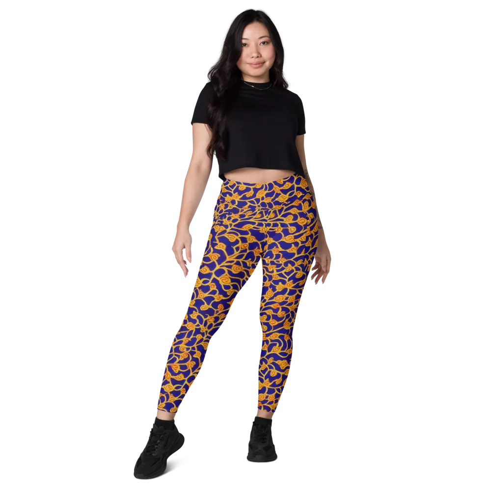 Cobalt Filigree on Leggings with Pockets — Front