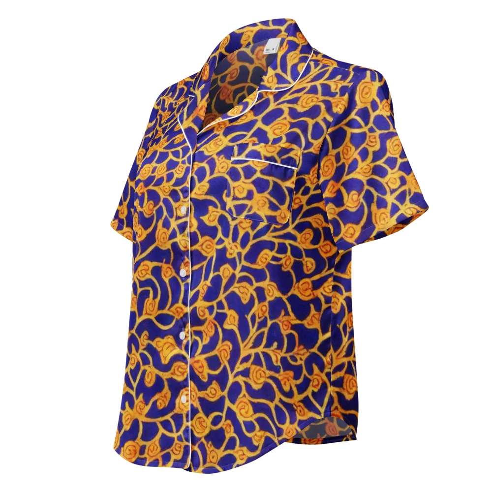 Cobalt Filigree on Women's Short Sleeve Pajama Top — Left Front