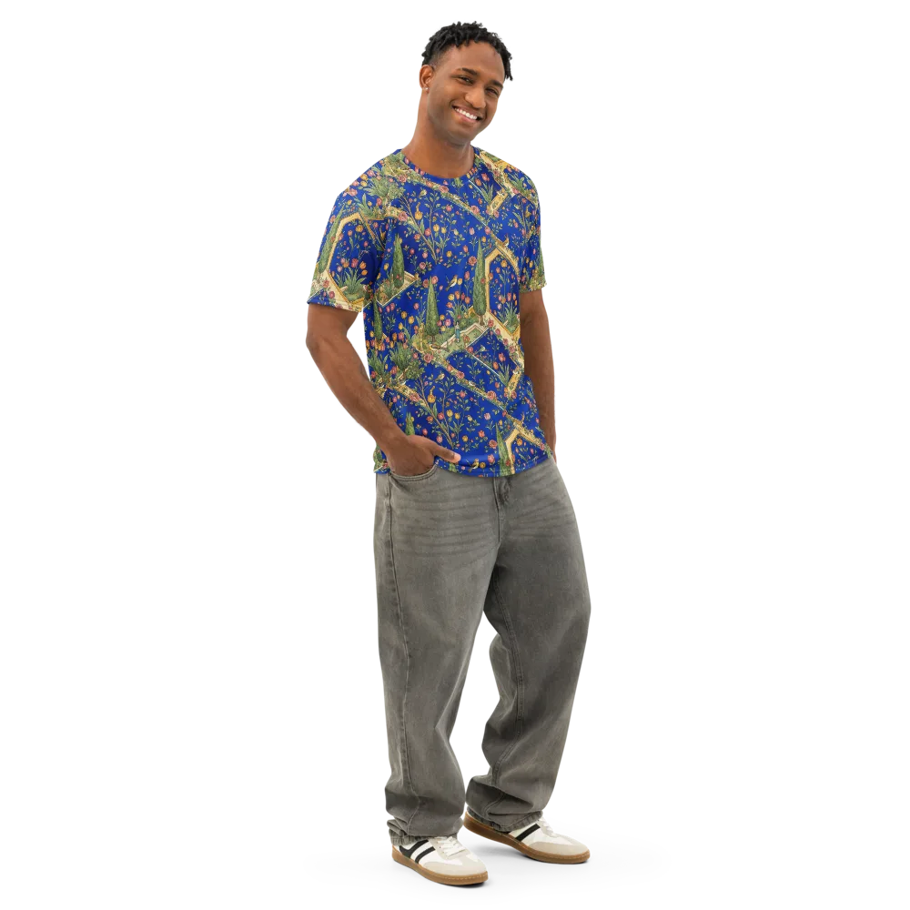 Cobalt Paradise on Men's Cotton Crew Neck T-Shirt — Right Front