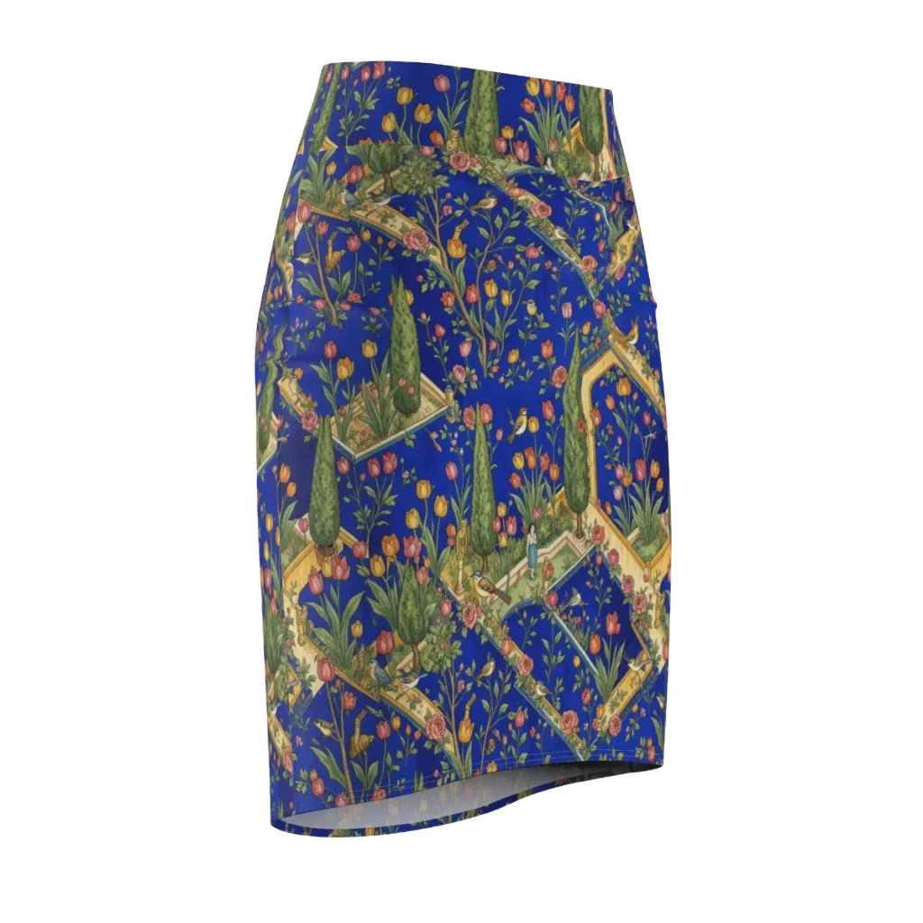 Cobalt Paradise on Pencil Skirt — Front Side