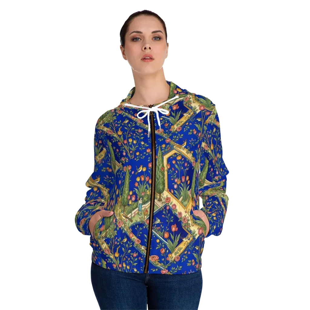 Cobalt Paradise on Women's Full-Zip Hoodie — Front On Person