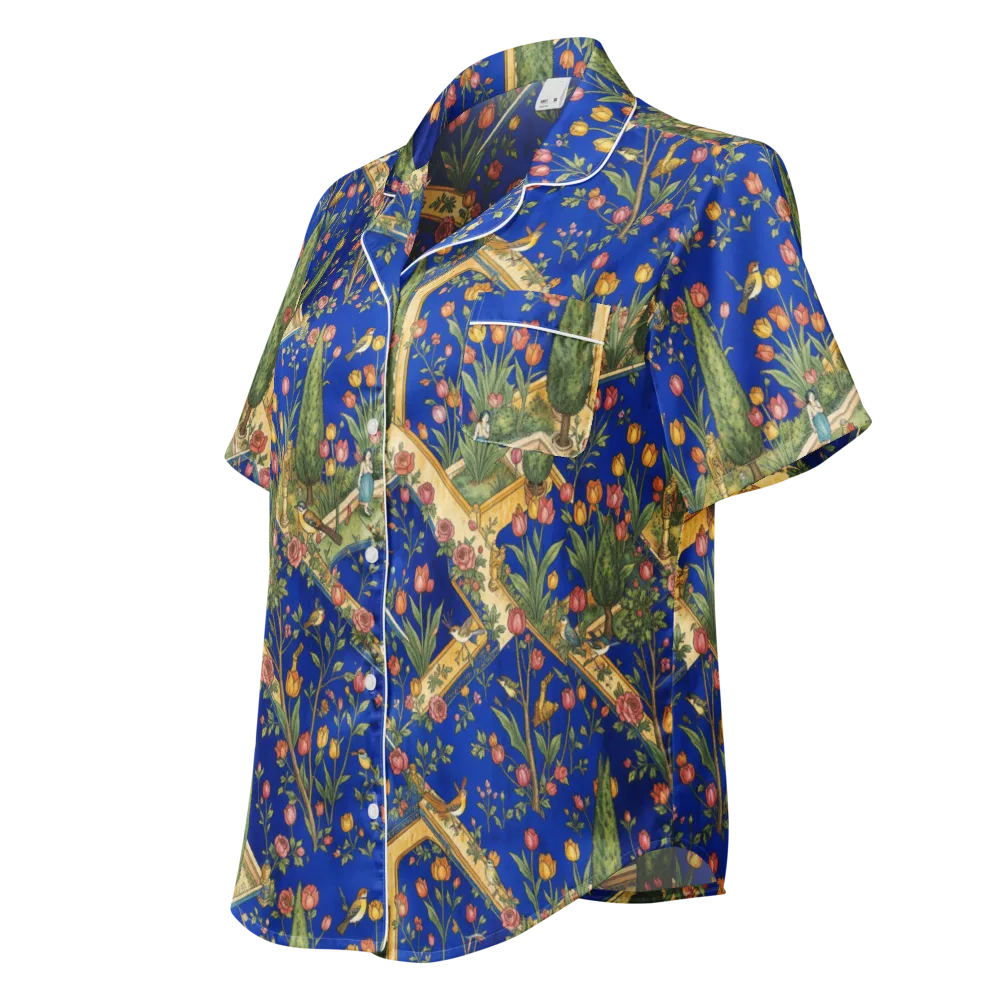Cobalt Paradise on Women's Short Sleeve Pajama Top — Left Front