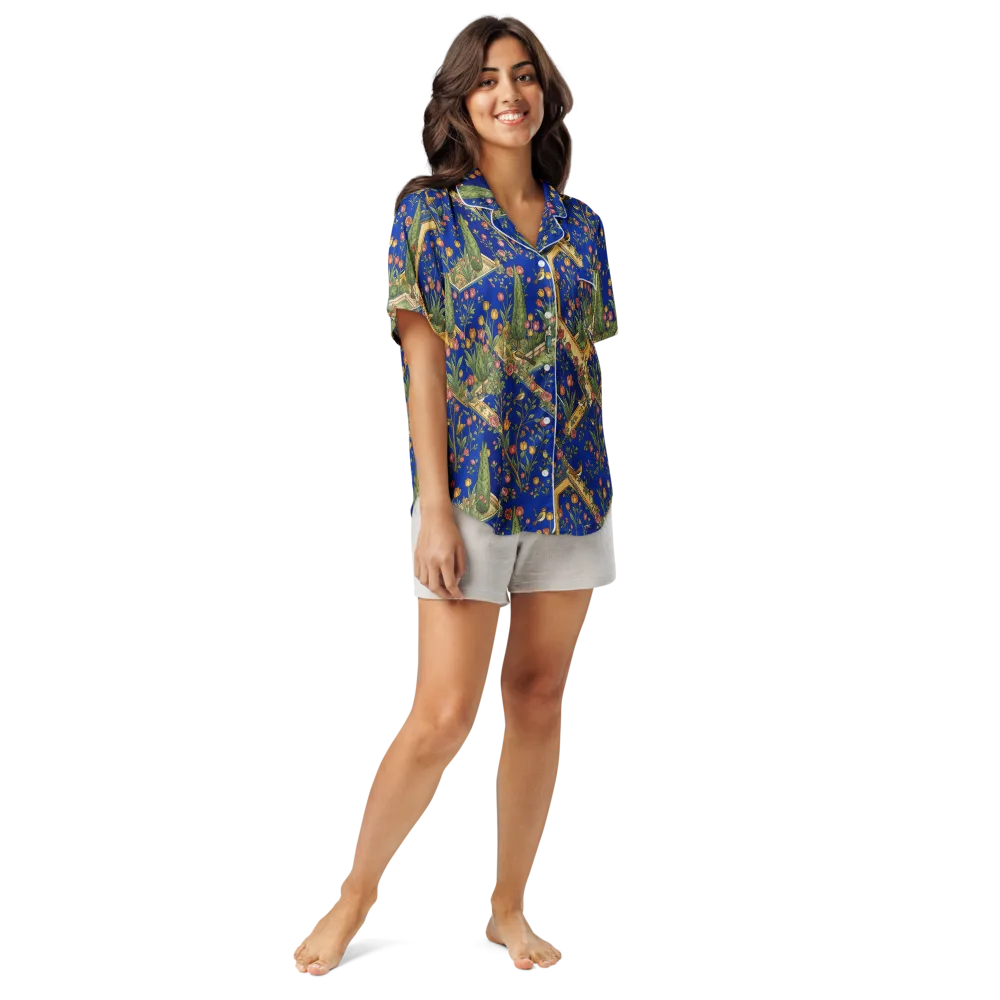 Cobalt Paradise on Women's Short Sleeve Pajama Top — Front