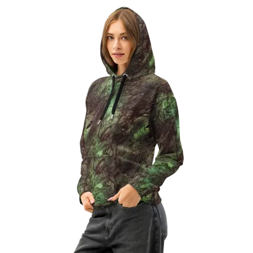 Mossborn Masquerade on a Cotton Hoodie
