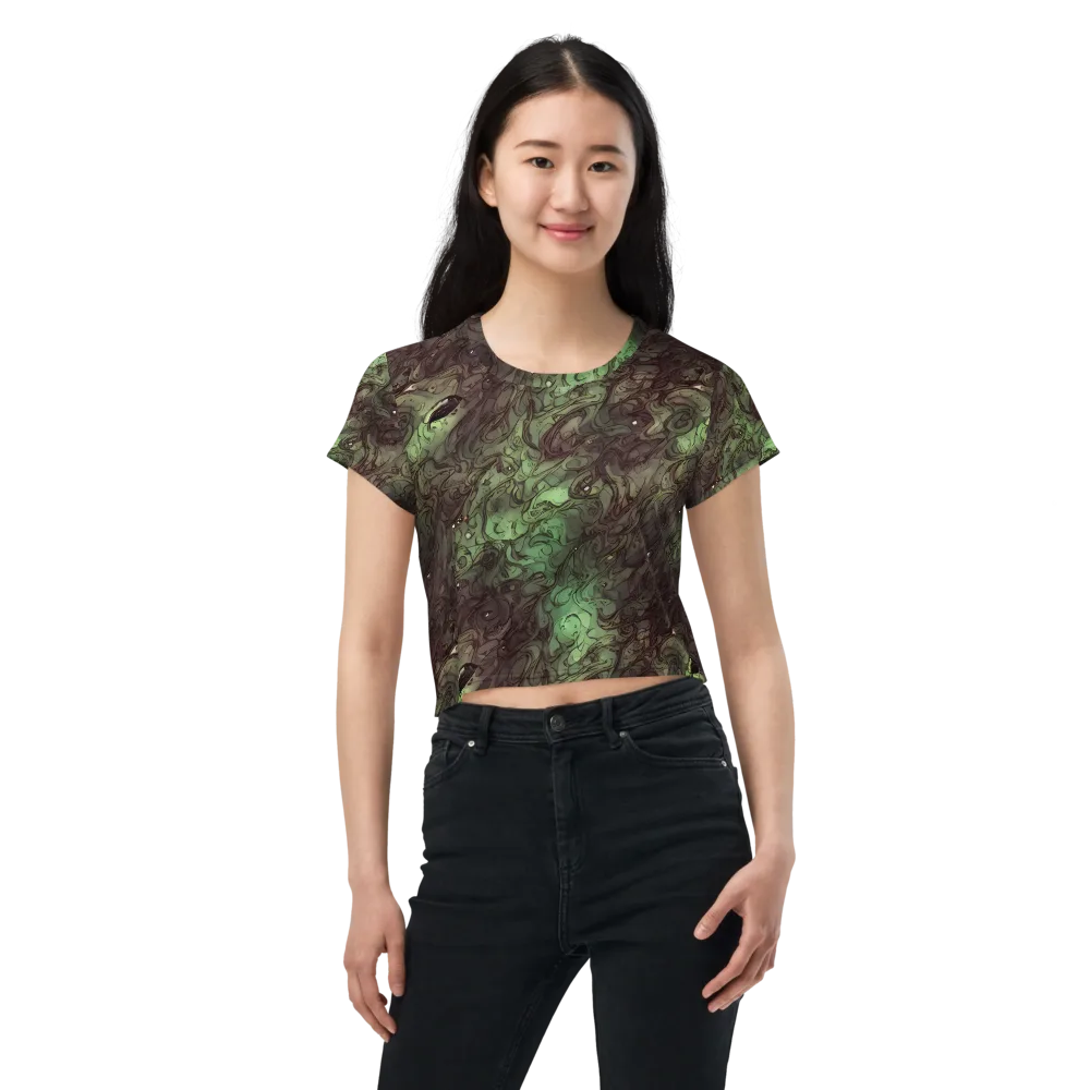 Mossborn Masquerade on Crop Tee — Front