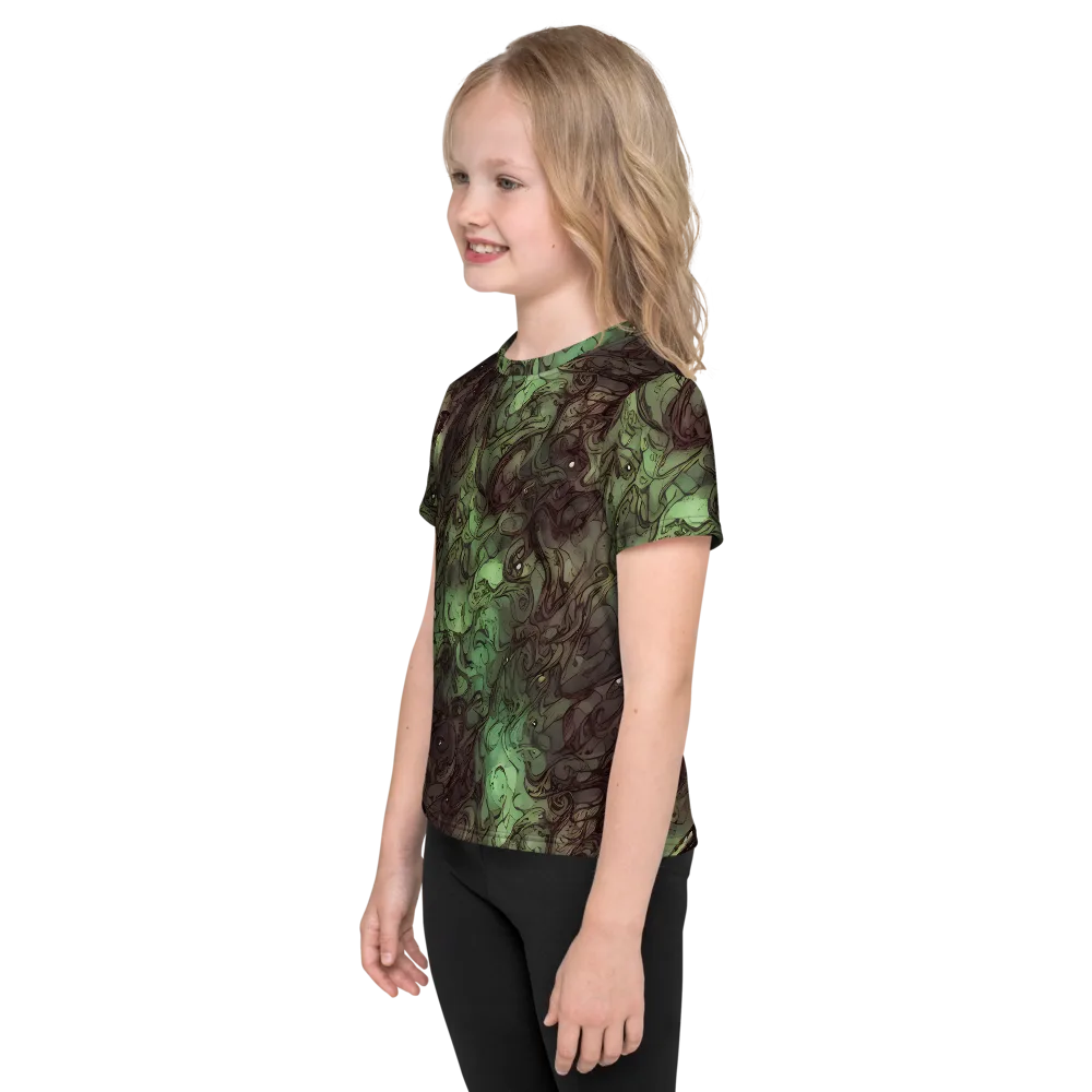 Mossborn Masquerade on Kids Crew Neck T-Shirt — Left