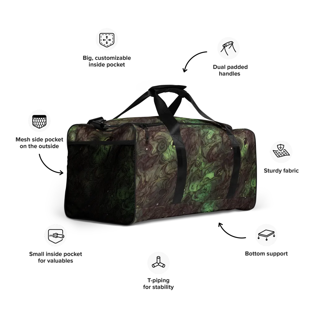 Mossborn Masquerade on Duffle Bag — Right Front