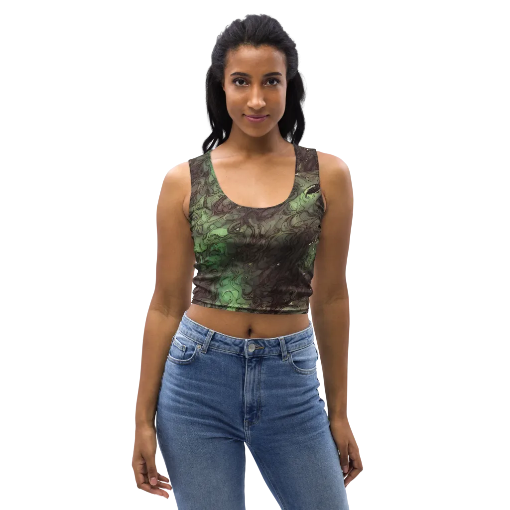Mossborn Masquerade on Crop Top — Front