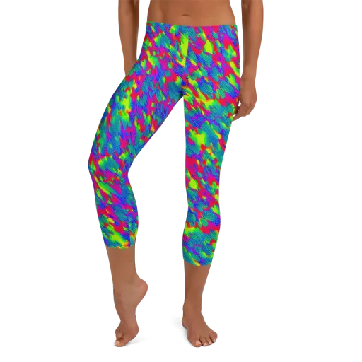 Turquoise Brushfire on a Capri Leggings