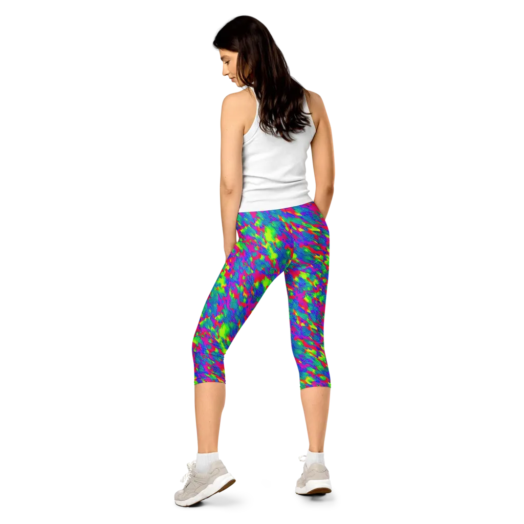 Turquoise Brushfire on Capri Leggings — Back