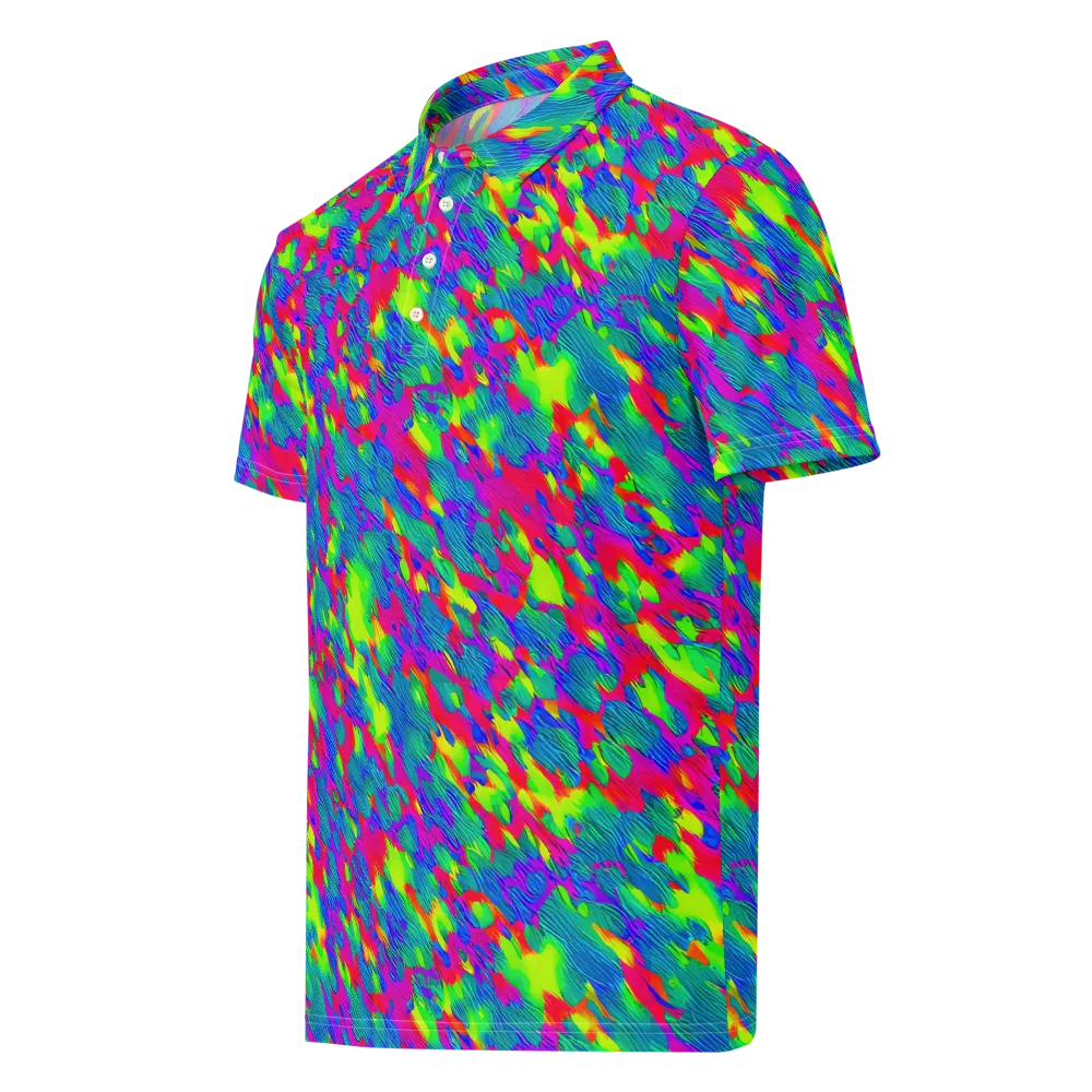 Turquoise Brushfire on Men's Slim Fit Polo Shirt — Left Front