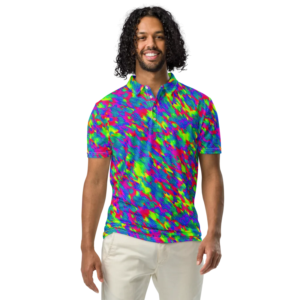 Turquoise Brushfire on Men's Slim Fit Polo Shirt — Front