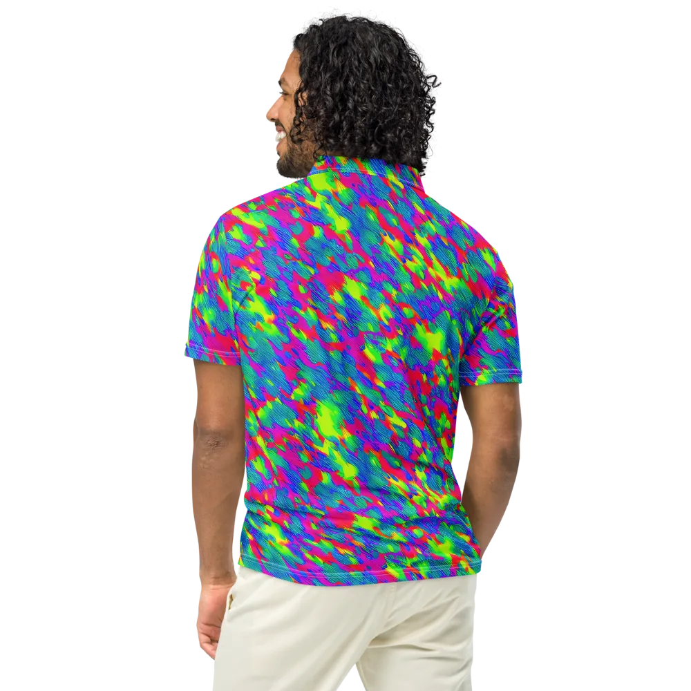 Turquoise Brushfire on Men's Slim Fit Polo Shirt — Back