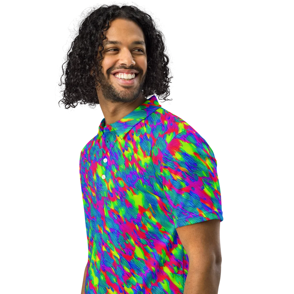 Turquoise Brushfire on Men's Slim Fit Polo Shirt — Left Front