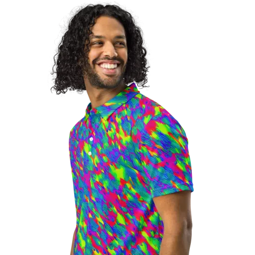 Turquoise Brushfire on a Men's Slim Fit Polo Shirt