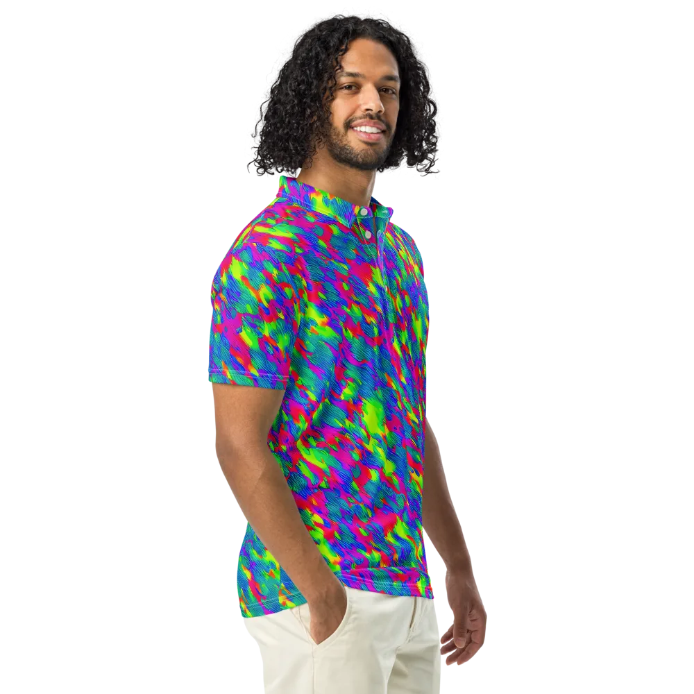 Turquoise Brushfire on Men's Slim Fit Polo Shirt — Right Front