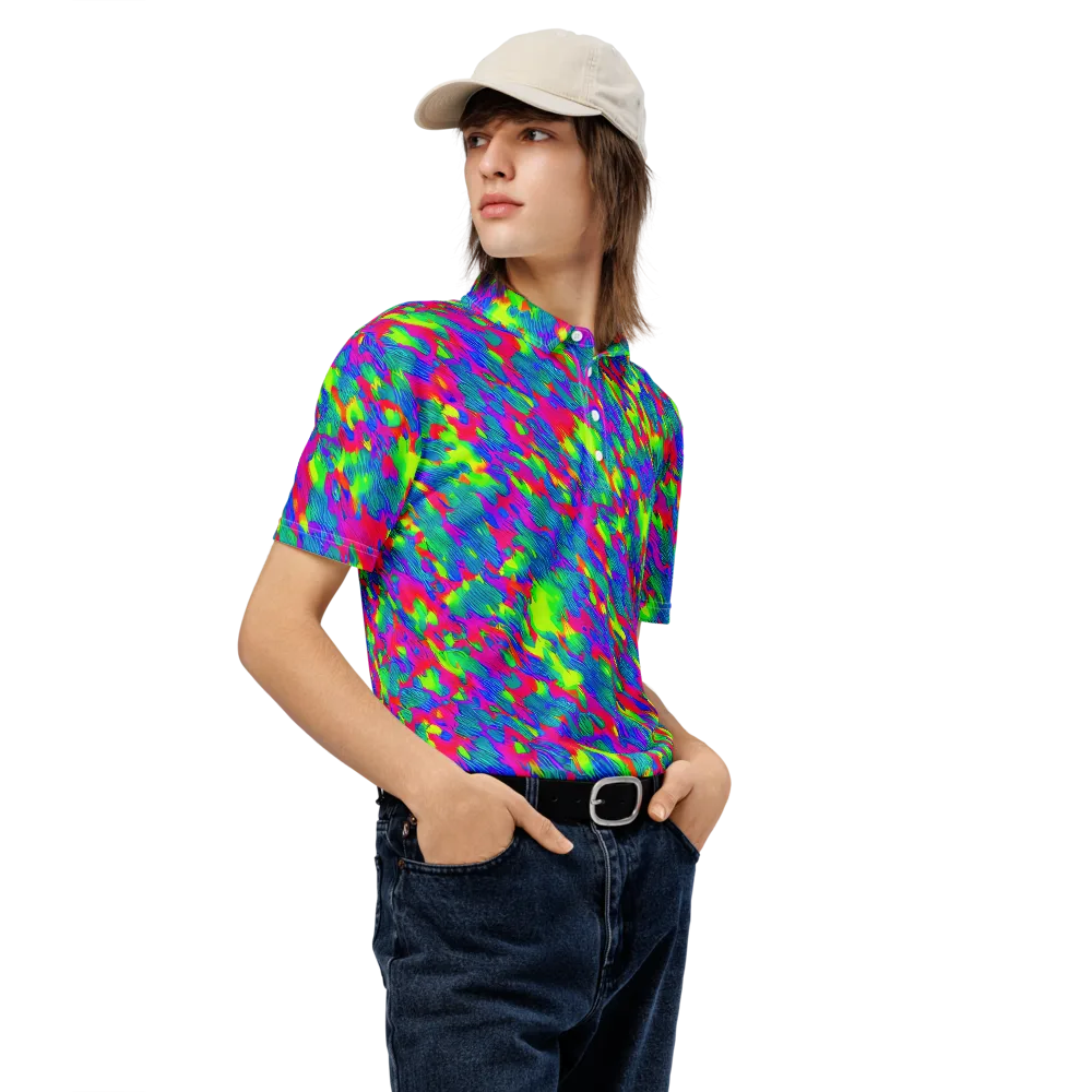 Turquoise Brushfire on Men's Slim Fit Polo Shirt — Right Front