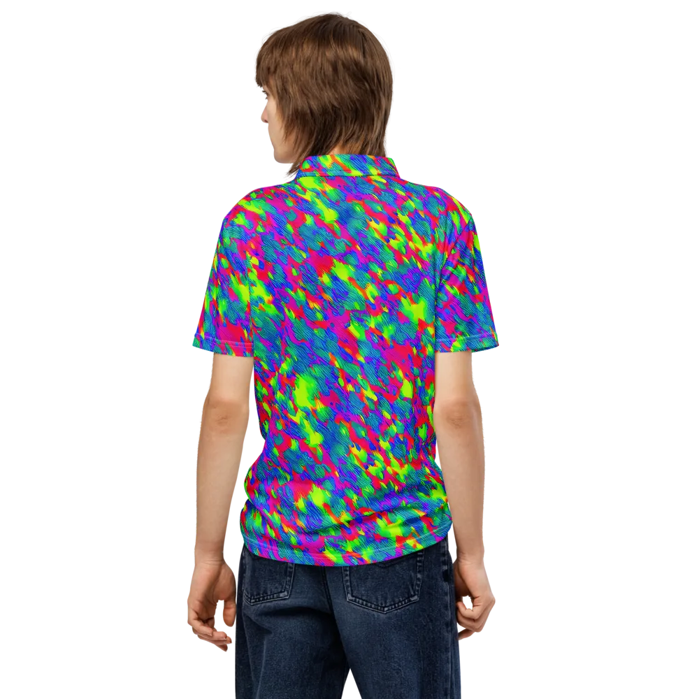 Turquoise Brushfire on Men's Slim Fit Polo Shirt — Back